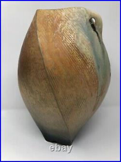 Tom Coleman Altered Porcelain Vase, decorative handle, 12x8x8, layered glazes