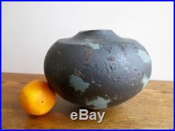 Tony Evans Large Black and Blue Brutalist Raku Vase 1970s California Pottery