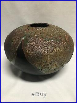 Tony Evans Studio Brutalist Raku Pottery Volcanic Glaze Large Pot / Vase #221