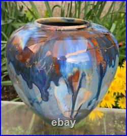 Tony Laverick 1988 1992 Vintage Studio Pottery Gold Lustre Vase 8 Inch