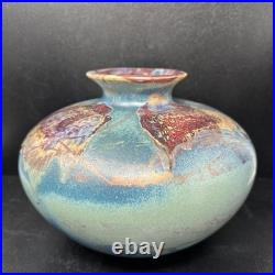 Tony Laverick Studio Pottery vase With Gilt Decoration 26cm diam signed #2914