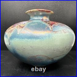 Tony Laverick Studio Pottery vase With Gilt Decoration 26cm diam signed #2914