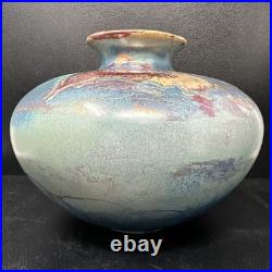Tony Laverick Studio Pottery vase With Gilt Decoration 26cm diam signed #2914