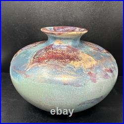 Tony Laverick Studio Pottery vase With Gilt Decoration 26cm diam signed #2914