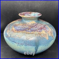 Tony Laverick Studio Pottery vase With Gilt Decoration 26cm diam signed #2914