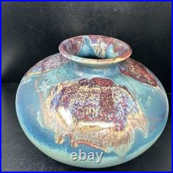 Tony Laverick Studio Pottery vase With Gilt Decoration 26cm diam signed #2914