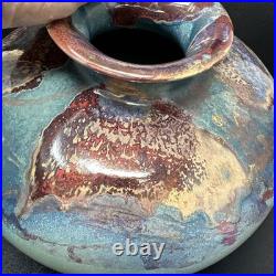 Tony Laverick Studio Pottery vase With Gilt Decoration 26cm diam signed #2914