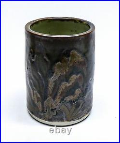 Toyoharu Ichino Studio Pottery Tenmoku Glaze Vase or Brush Pot Japanese (C3)