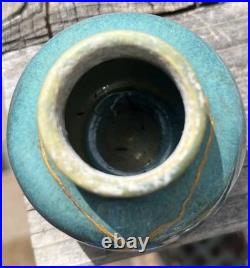 Traditional Authentic Kintsugi Real 23k Gold Vase Signed Studio Pottery Blue Traditional Authentic Kintsugi Real 23k Gold Vase Signed Studio Pottery Blue