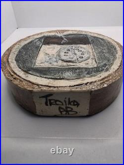 Troika Studio Art Pottery Abstract Geometric Ceramic Vase Brown Grey White