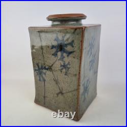 Unidentified Studio Pottery Vase Square Form Decorated Flowers Signed Base 25cm Unidentified Studio Pottery Vase Square Form Decorated Flowers Signed Base 25cm