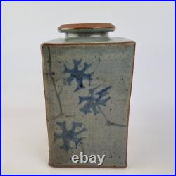 Unidentified Studio Pottery Vase Square Form Decorated Flowers Signed Base 25cm Unidentified Studio Pottery Vase Square Form Decorated Flowers Signed Base 25cm