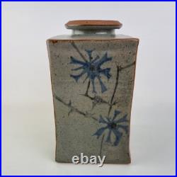 Unidentified Studio Pottery Vase Square Form Decorated Flowers Signed Base 25cm Unidentified Studio Pottery Vase Square Form Decorated Flowers Signed Base 25cm