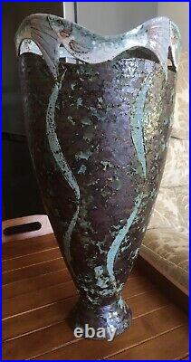 Unique Pottery Vase By Roger Cockram Pike Chasing Fish Beautiful Unusual Glaze