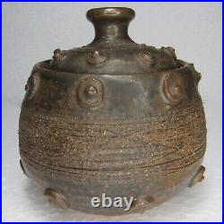 Unique Vintage 70s Stoneware Studio Pottery Vase Vessel Lidded Jar Modern Signed