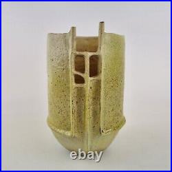 Unmarked Studio Pottery Vase Unusual Design 16cm High Yellow Style Glaze Unmarked Studio Pottery Vase Unusual Design 16cm High Yellow Style Glaze