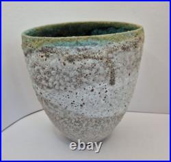 Unusual, Katrina Pechal Ovoid Bucket Vase with Erupting Glaze, Tactile, Signed