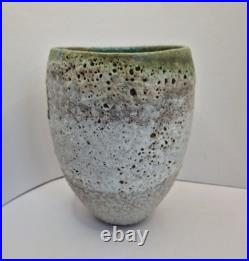 Unusual, Katrina Pechal Ovoid Bucket Vase with Erupting Glaze, Tactile, Signed