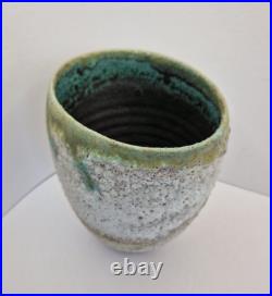 Unusual, Katrina Pechal Ovoid Bucket Vase with Erupting Glaze, Tactile, Signed