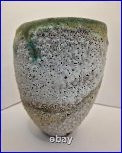 Unusual, Katrina Pechal Ovoid Bucket Vase with Erupting Glaze, Tactile, Signed