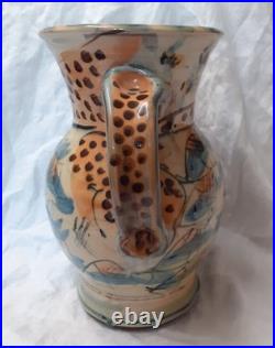 V Large Vtg Willie Carter Studio Pottery Jug Vase Fish & Bumble Bee Impressive