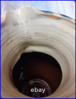 V Large Vtg Willie Carter Studio Pottery Jug Vase Fish & Bumble Bee Impressive