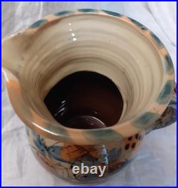 V Large Vtg Willie Carter Studio Pottery Jug Vase Fish & Bumble Bee Impressive