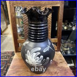 Vase Studio Pottery Somerset Brown Marbled Dragonfly Ribbed Martin Pettinger VGC