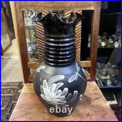 Vase Studio Pottery Somerset Brown Marbled Dragonfly Ribbed Martin Pettinger VGC