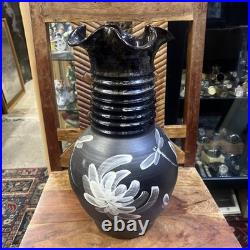 Vase Studio Pottery Somerset Brown Marbled Dragonfly Ribbed Martin Pettinger VGC