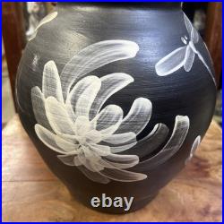 Vase Studio Pottery Somerset Brown Marbled Dragonfly Ribbed Martin Pettinger VGC