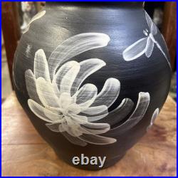 Vase Studio Pottery Somerset Brown Marbled Dragonfly Ribbed Martin Pettinger VGC