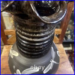 Vase Studio Pottery Somerset Brown Marbled Dragonfly Ribbed Martin Pettinger VGC