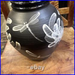 Vase Studio Pottery Somerset Brown Marbled Dragonfly Ribbed Martin Pettinger VGC
