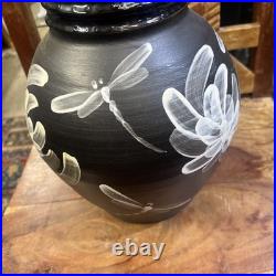 Vase Studio Pottery Somerset Brown Marbled Dragonfly Ribbed Martin Pettinger VGC