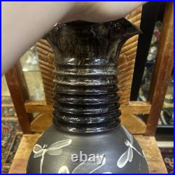 Vase Studio Pottery Somerset Brown Marbled Dragonfly Ribbed Martin Pettinger VGC