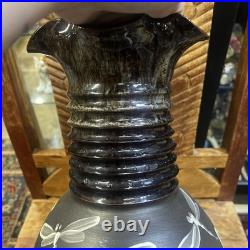 Vase Studio Pottery Somerset Brown Marbled Dragonfly Ribbed Martin Pettinger VGC