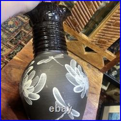 Vase Studio Pottery Somerset Brown Marbled Dragonfly Ribbed Martin Pettinger VGC