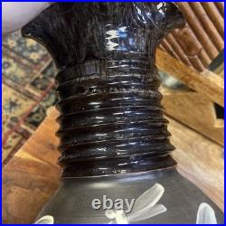 Vase Studio Pottery Somerset Brown Marbled Dragonfly Ribbed Martin Pettinger VGC