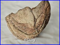 Very unusual stunning studio pottery sculptural bowl form vase, with calcite