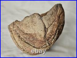 Very unusual stunning studio pottery sculptural bowl form vase, with calcite