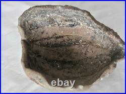Very unusual stunning studio pottery sculptural bowl form vase, with calcite