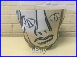 Victoria Crowell Signed Studio Pottery Ceramic Faces Vase