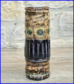 Vintage 1970s Cornish Brutalist Vase Wheel Thrown Studio Pottery Blue Green