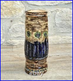 Vintage 1970s Cornish Brutalist Vase Wheel Thrown Studio Pottery Blue Green