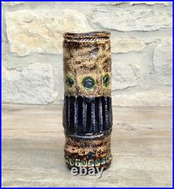 Vintage 1970s Cornish Brutalist Vase Wheel Thrown Studio Pottery Blue Green