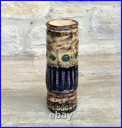 Vintage 1970s Cornish Brutalist Vase Wheel Thrown Studio Pottery Blue Green