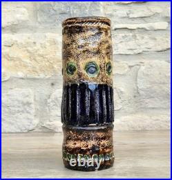 Vintage 1970s Cornish Brutalist Vase Wheel Thrown Studio Pottery Blue Green