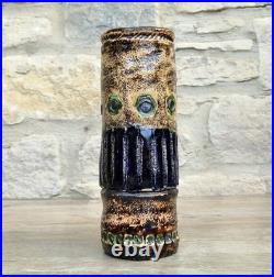Vintage 1970s Cornish Brutalist Vase Wheel Thrown Studio Pottery Blue Green