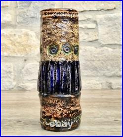 Vintage 1970s Cornish Brutalist Vase Wheel Thrown Studio Pottery Blue Green